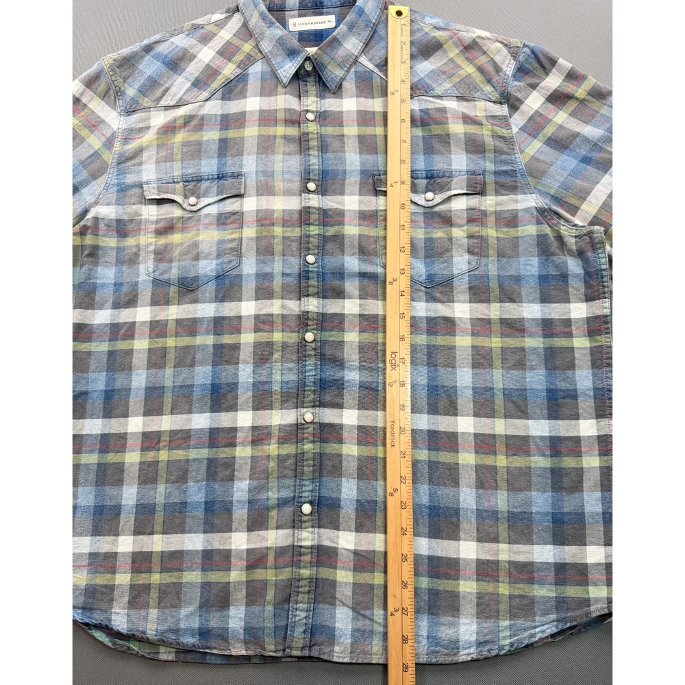 Lucky Brand Western Pearl Snap Shirt Blue Grey Plaid 7M44147 | Men's XXL - Picture 9 of 16